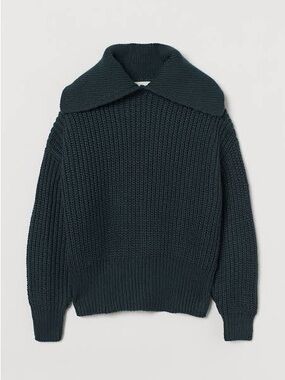 H&M Chunky Rib-Knit Collared Sweater in Evergreen